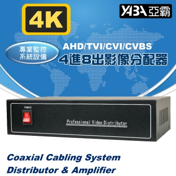 監視器材8MP(4K) 800萬 AHD/TVI/CVI/CVBS 4進8出影像分配器(DR-0408HD)