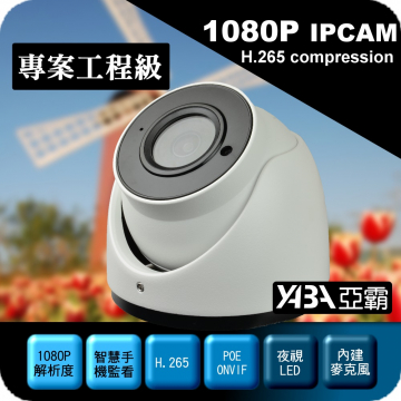 監視器材1080P H.265紅外線半球型防水網路攝影機 IPCAM