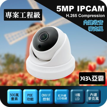 監視器材POE供電500萬H.265有聲紅外線半球型網路攝影機IPCAM