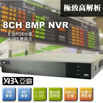 監視器材(NVR-DH3108H1-8P)8路8音8MP NVR 多工網路型影音數位錄放影機(8路POE供電)