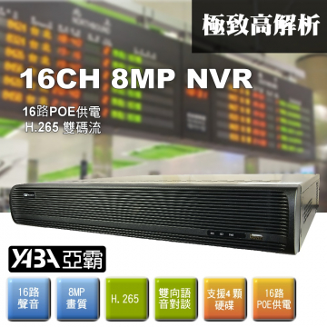監視器材16路16音800萬畫素 NVR 多工網路型影音數位錄放影機(POE供電)(不含硬碟)