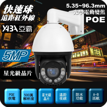 監視器材POE網路攝影機5MP星光級500萬畫素PTZ快速旋轉球 電動變焦 遠距紅外線夜視 快速球