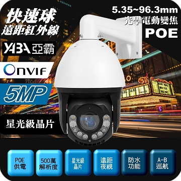 監視器材POE網路攝影機5MP星光級500萬畫素PTZ快速旋轉球 電動變焦 遠距紅外線夜視 快速球