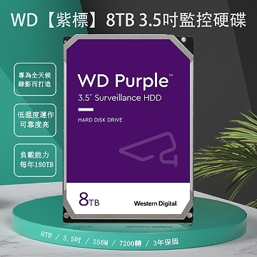 監視器材全新裸裝現貨 WD 威騰紫標 8TB 3.5吋 監控硬碟 原廠 公司貨