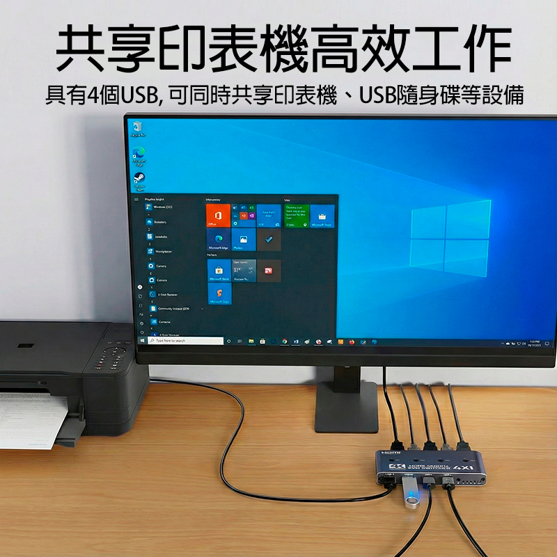 共享印表機高效工作 具有4個USB, 可同時共享印表機、USB隨身碟等設備