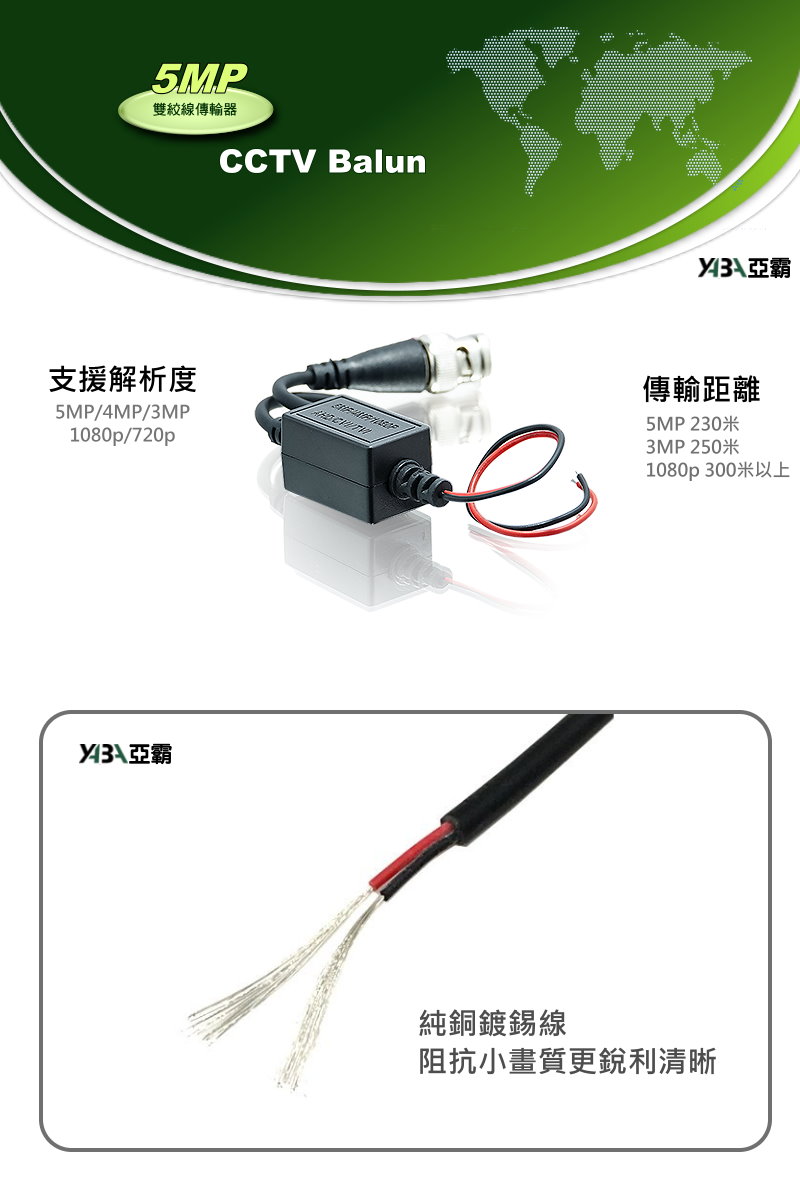 5MP 雙絞網路線傳輸轉換器BNC公頭(祼線型)AHD TVI CVI CVBS(WR-ZB3)
